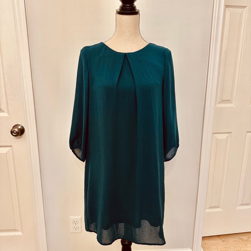 H&M Green Shift Dress 3/4 Sleeves size 4